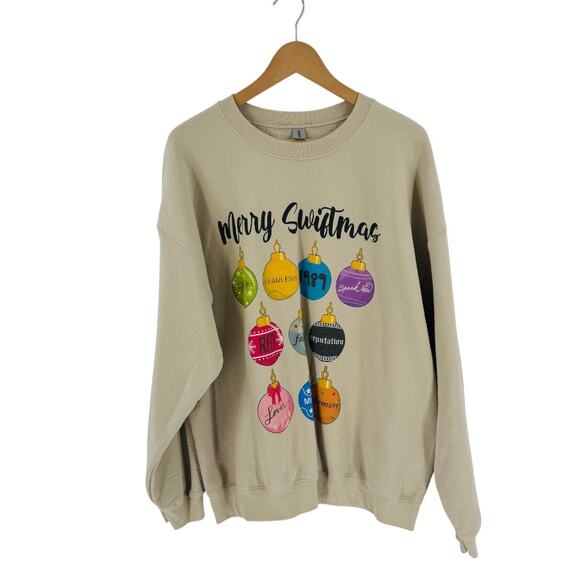 Merry Swiftmas Taylor Era Ornament Graphic Sweatshirt Beige Gildan Size XL - Picture 1 of 7